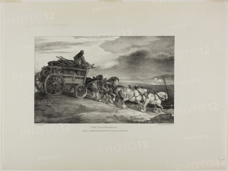 The Coal Wagon, plate 7 from Various Subjects Drawn from Life on Stone, 1821, Jean Louis André Théodore Géricault (French, 1791-1824), printed by Charles Joseph Hullmandel (German and English, 1789-1850), published by Rodwell and Martin, France, Lithograph in black on ivory wove paper, 193 × 310 mm (image), 374 × 494 mm (sheet)