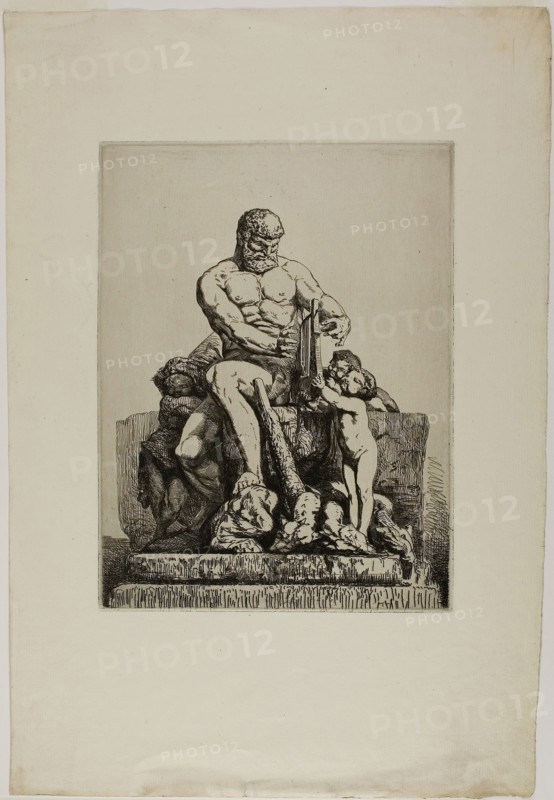 Hercules, plate one from Twelve Etchings by Chifflart, 1865, Nicholas-François Chiffart (French, 1825-1901), published by Alfred Cadart (French, 1828-1875), France, Etching on cream laid paper, 315 × 238 mm (plate), 528 × 365 mm (sheet)