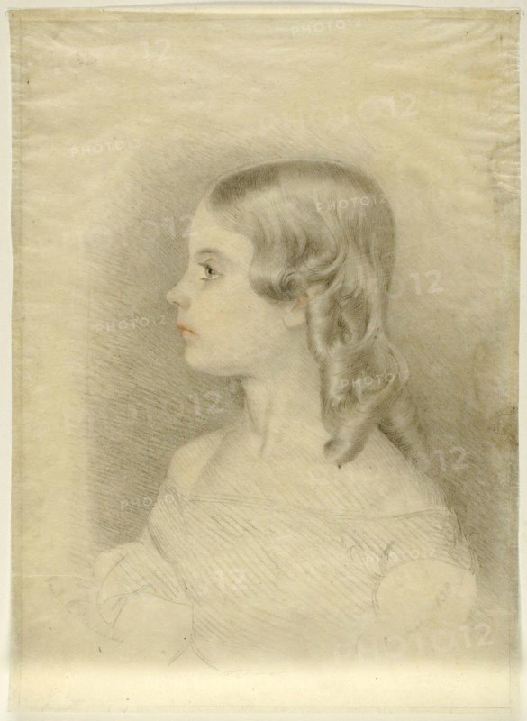Profile Portrait of a Girl, n.d., Paul A. Mulready, English, 1827-1855, England, Graphite and black chalk, heightened with watercolor and watercolor wash, on light weight cream wove paper, 210 × 144 mm