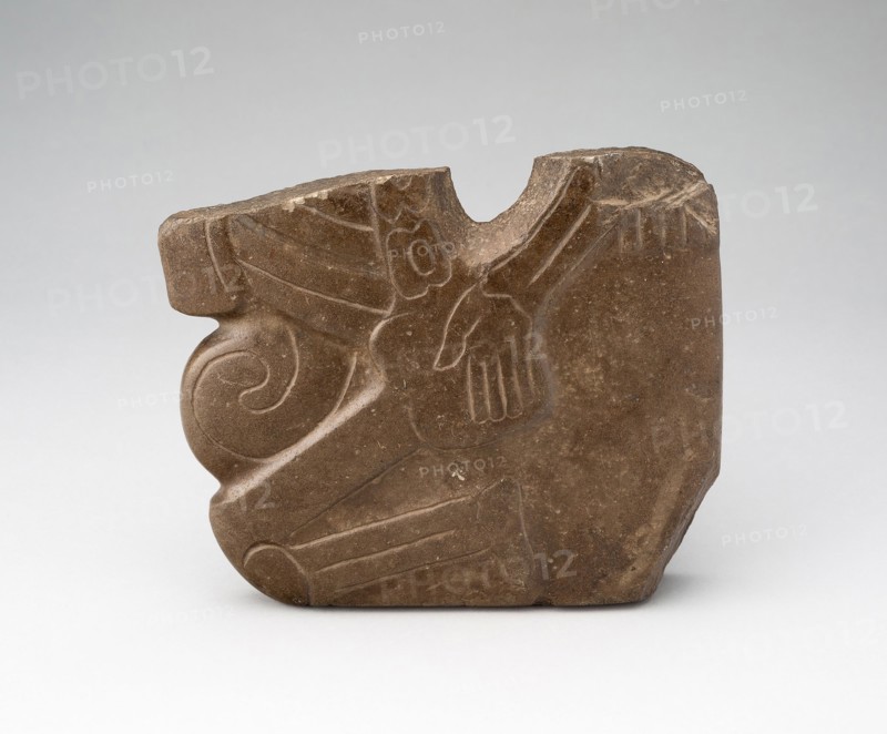 Fragment of a Hacha, c. A.D. 800, Classic Veracruz, Veracruz, Mexico, Veracruz state, Stone, 17.5 x 20.3 cm (6 7/8 x 8 in.), Section of the Original Big Tree, 92 ft. in circumference, 1870/71, Anthony & Company, American, active 1848–1901, United States, Albumen print, stereo, No. 10 from the series "Mammoth Trees, California