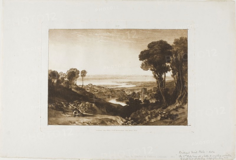 Junction of the Severn and Wye, plate 28 from Liber Studiorum, Published June 1811, Joseph Mallord William Turner, English, 1775-1851, England, Etching and aquatint with roulette on ivory wove paper, 180 × 263 mm (image), 208 × 290 mm (plate), 300 × 441 mm (sheet)
