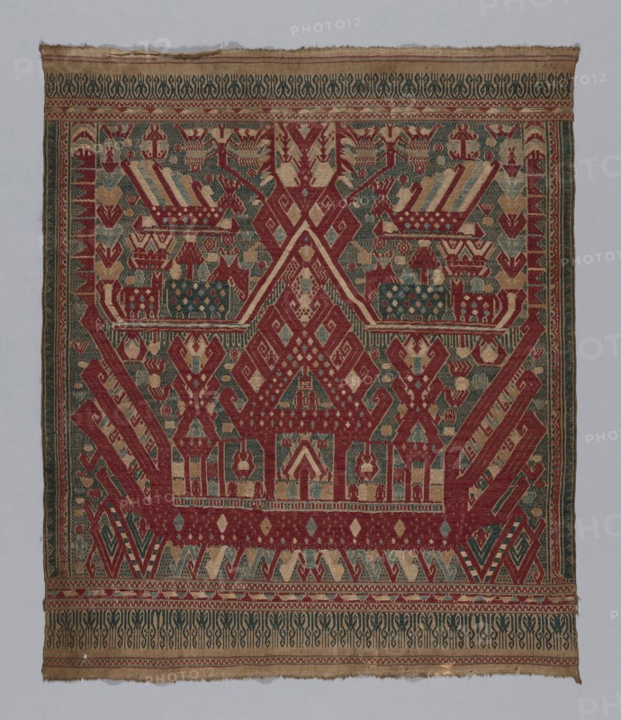 Tampan (Ceremonial Cloth), 19th century, Indonesia, Sumatra, Southeast Lampung, Kalianda district, Indonesia, Cotton, plain weave with supplementary patterning wefts, 95.3 x 80 cm (37 1/2 x 31 1/2 in.)