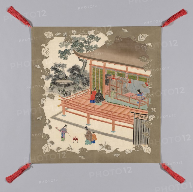 Fukusa (Gift Cover), late Edo period (1789–1868)/ Meiji period (1868–1912), 1875/1900, Japan, Mon side: silk, warp-faced, weft-ribbed plain weave (shioze), resist-dyed, stenciled, 69.8 x 66.5 cm (27 1/2 x 26 1/8 in.)