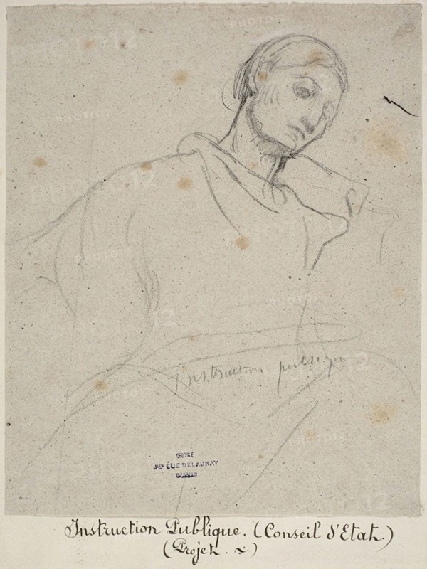 Study for Instruction Publique, c. 1873, Jules-Élie Delaunay, French, 1828-1891, France, Charcoal on off white wove paper, 257 × 210 mm