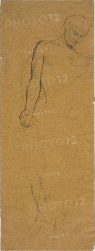 Study of a Standing Draped Figure, 1850/60, Jules-Élie Delaunay, French, 1828-1891, France, Graphite on tan wove paper, 317 × 121 mm