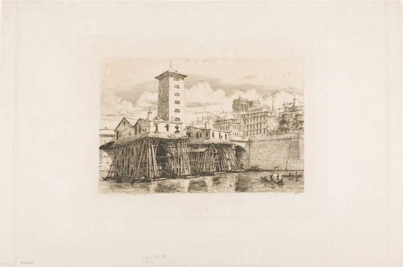 La Pompe Notre Dame, Paris, 1852, Charles Meryon, French, 1821-1868, France, Etching on cream laid paper, 172 × 252 mm (plate), 323 × 490 mm (sheet)