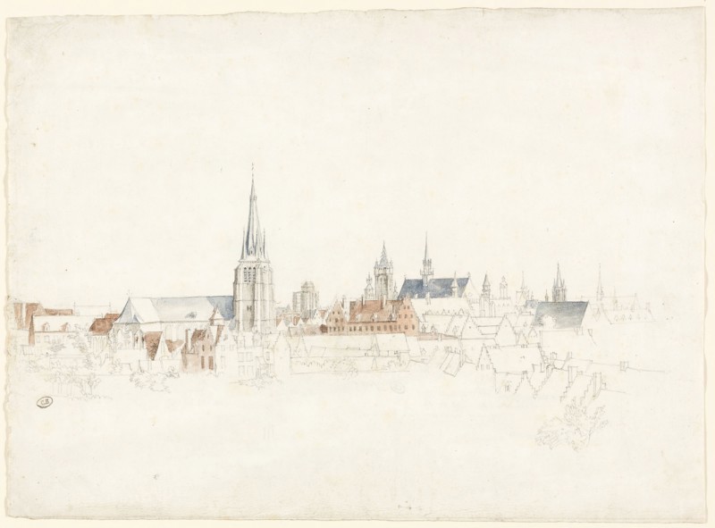 View of Douai, 1667–70, Adam Frans van der Meulen, Flemish, 1632-1690, Flanders, Graphite, with watercolor, on ivory laid paper, 303 × 414 mm