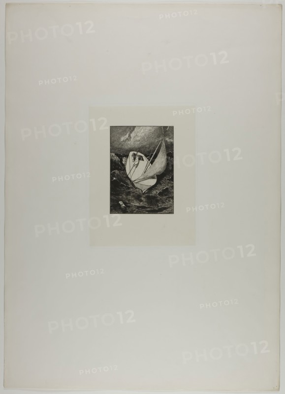 Rescue, plate four from A Glove, 1881, Max Klinger, German, 1857-1920, Germany, Etching on ivory chine collé on off-white wove paper, 143 x 104 mm (image), 128 x 182 mm (plate), 631 x 452 mm (sheet)