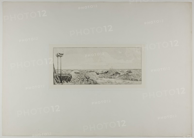 Homage, plate six from A Glove, 1881, Max Klinger, German, 1857-1920, Germany, Etching on ivory chine collé on off-white wove paper, 123 x 293 mm (image), 159 x 327 mm (plate), 448 x 632 mm (sheet)