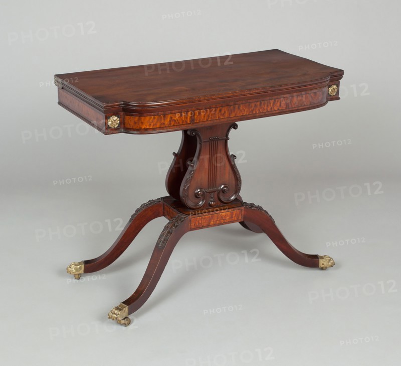 Card Table, 1810/20, American, 19th century, Boston, Boston, Mahogany, bird's eye maple, and leather, 74.9 × 89.5 × 46.7 cm (29 1/2 × 35 1/4 × 18 3/8 in.)