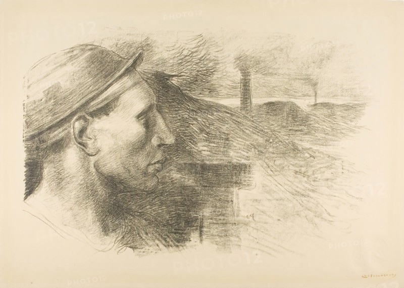 Miner, from the ninth album of L’Estampe originale, 1895, Constantin Emile Meunier (Belgian, 1831-1905), published by L’Estampe originale (French, 1893-1895), Belgium, Transfer lithograph, with scraping, in black on tan laid paper, 345 × 520 mm (image), 404 × 618 mm (sheet)