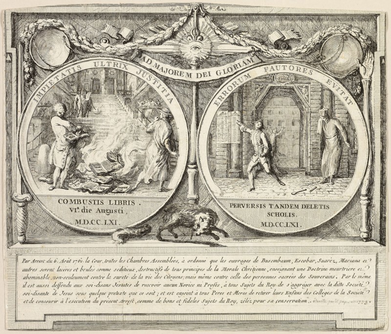 Expulsion of the Jesuits, 1761, Gabriel Jacques de Saint-Aubin, French, 1724-1780, France, Etching, with touches of graphite on ivory laid paper, 179 × 109 mm (sheet, ma×., cut within platemark)