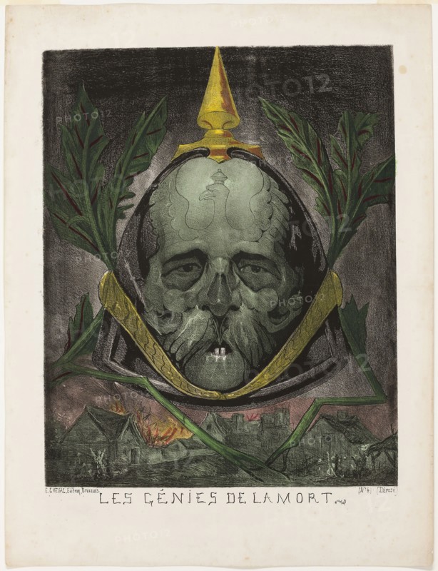 Bismarck, from Les Génies de la Mort, 1870, Edmond Guilliaume, French, active 1870s, France, Color lithograph on ivory wove paper, 553 × 443 mm (image), 703 × 536 mm (sheet)