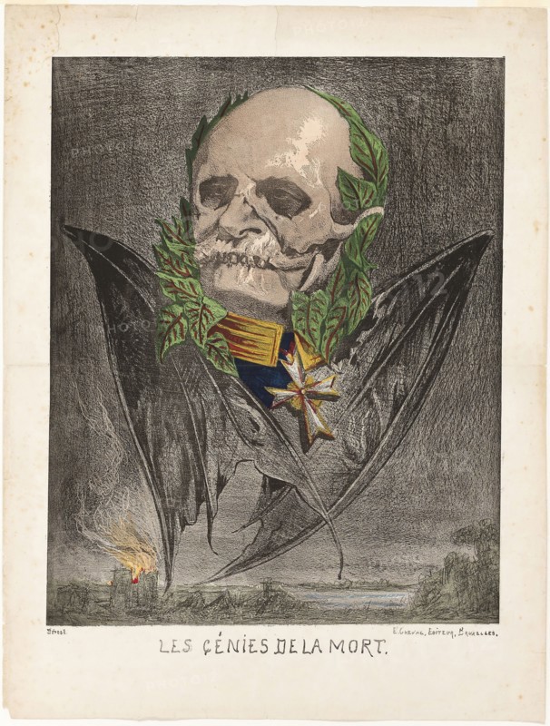 Wilhelm I, King of Prussia, from Les Génies de la Mort, 1870, Edmond Guilliaume, French, active 1870s, France, Color lithograph on ivory wove paper, 578 × 460 mm (image), 727 × 516 mm (sheet)