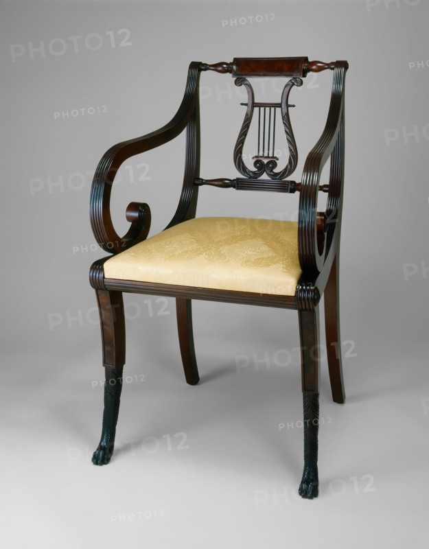 Armchair, c. 1815, American, 18th/19th century, New York, New York, Mahogany, 83.8 × 49.5 × 53.3 cm (33 × 19 1/2 × 21 in.)