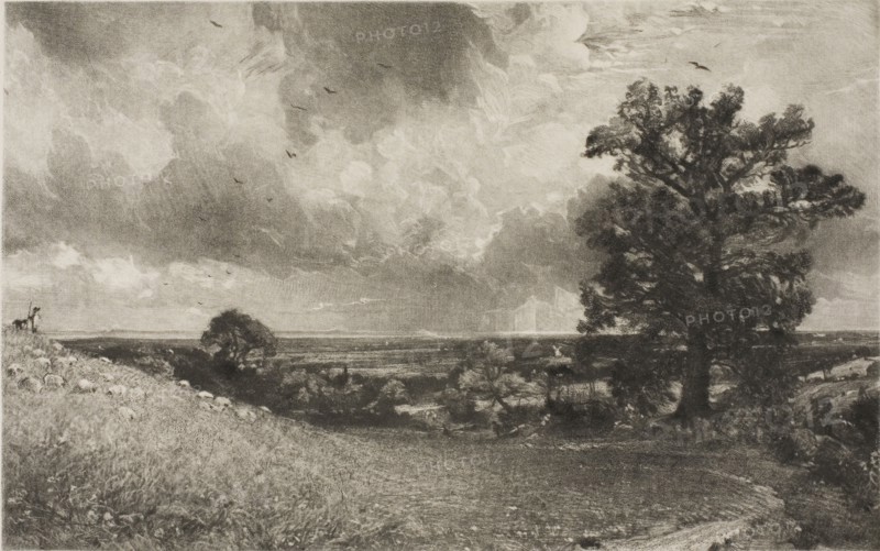 Noon, 1830, David Lucas (English, 1802-1881), after John Constable (English, 1776-1837), England, Mezzotint in black ink on ivory wove paper, 190 × 255 mm (plate), 305 × 465 mm (sheet)