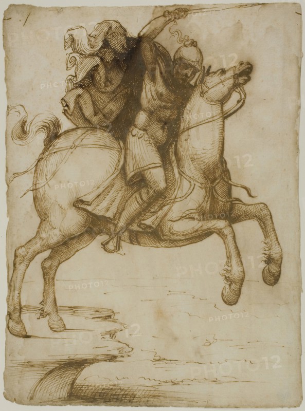 Marcus Curtius Leaping into the Abyss, c. 1530, Pseudo-Pacchia, Italian, active c. 1530, Italy, Pen and brown ink on cream laid paper, 297 x 221 mm