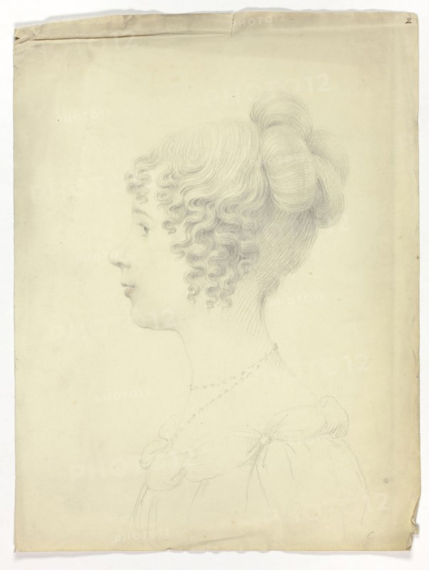 Profile of Woman Facing Left, n.d., Unknown Artist, British, 19th century, United Kingdom, Graphite, with red chalk, on cream wove paper, 297 x 223 mm