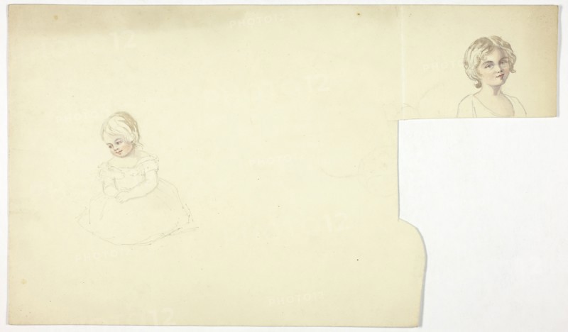 Studies for Portraits of Two Young Girls, n.d., Elizabeth Murray, English, c. 1815-1882, England, Watercolor over graphite on cream wove paper, 118 mm × 372 mm