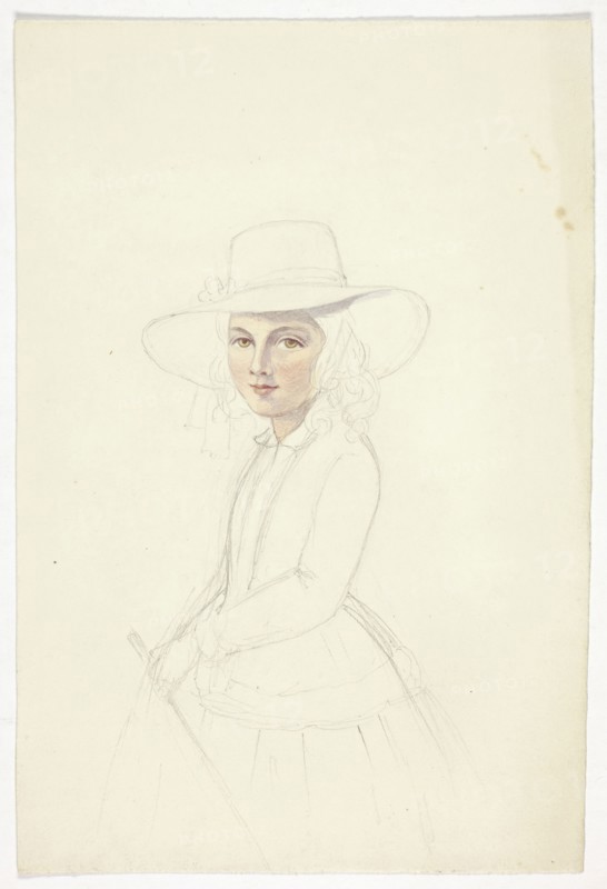Portrait of Young Girl with Hat and Crop, n.d., Elizabeth Murray, English, c. 1815-1882, England, Watercolor over graphite on cream wove paper, 251 mm × 170 mm