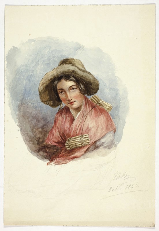 Portrait of Peasant Woman, October 1840, Elizabeth Murray, English, c. 1815-1882, England, Watercolor over graphite on cream wove paper, 259 mm × 176 mm