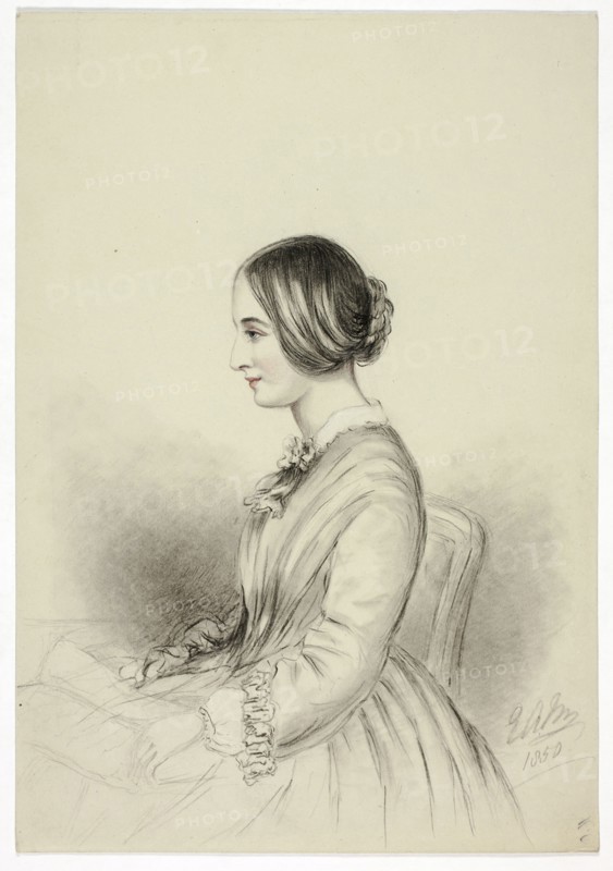 Portrait of Selina (Quin) Markham, 1850, Elizabeth Murray, English, c. 1815-1882, England, Black chalk with colored fabricated chalk, and traces of white gouache, on gray wove paper, 254 mm × 176 mm
