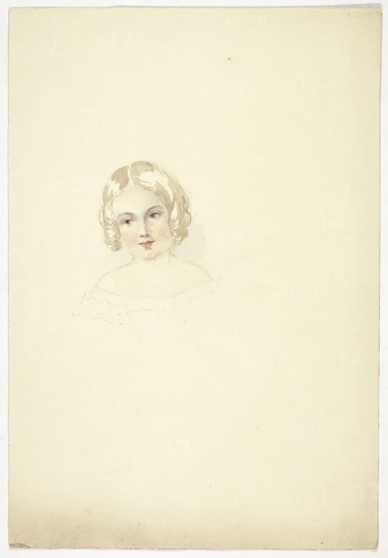 Portrait Head of a Young Girl, n.d., Elizabeth Murray, English, c. 1815-1882, England, Watercolor over graphite on cream wove paper, 267 mm × 184 mm