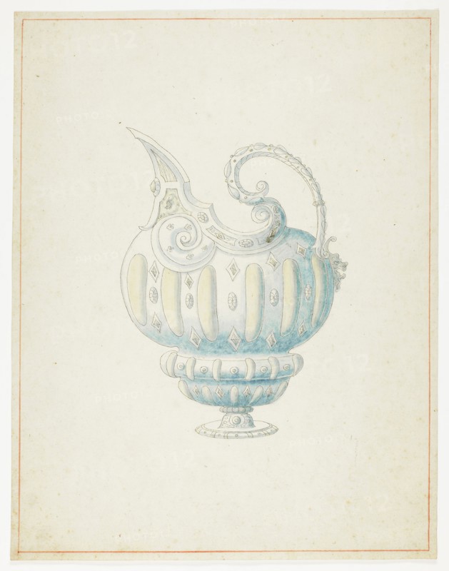 Pattern for Ewer, n.d., Giuseppe Grisoni, Italian, born Flanders, 1699-1769, Flanders, Pen and brown ink, with brush and brown watercolor on ivory laid paper, 332 × 258 mm