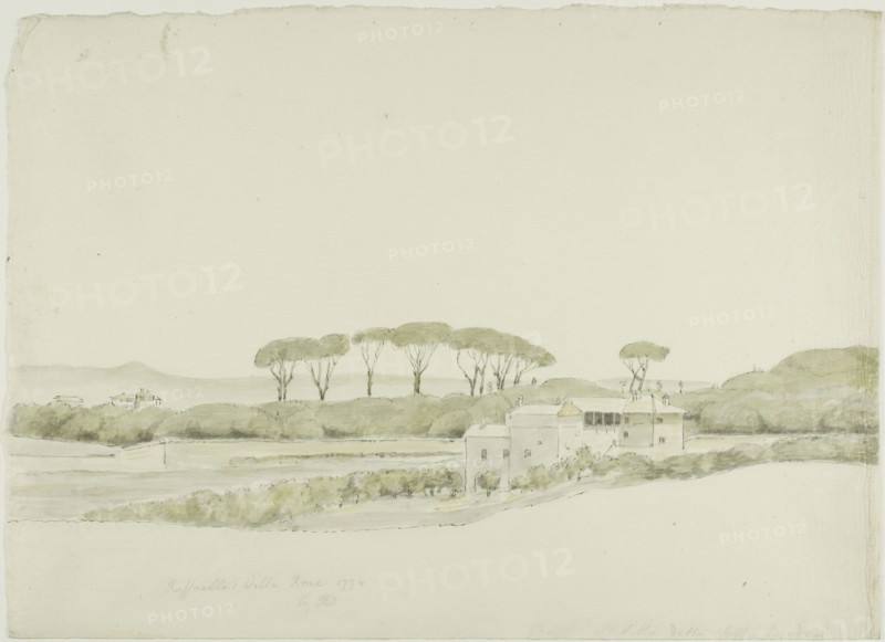 Raffaelle’s Villa Medici, Rome, 1774, John Downman, English, 1750-1824, England, Pen and black ink and brush and watercolor, over traces of graphite, on ivory laid paper, 260 × 362 mm
