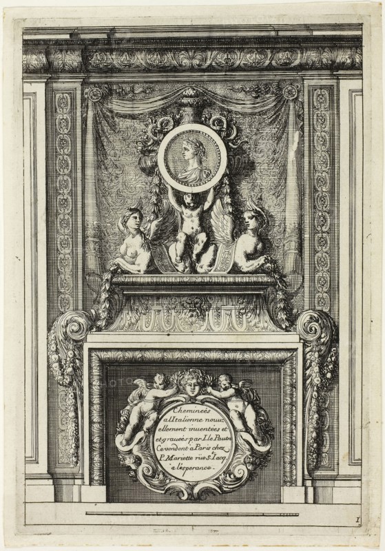 Chimneys in the Italian Manner, c. 1665, Jean Le Pautre, French, 1618-1682, France, Etching on ivory laid paper, 215 × 149 mm (plate), 224 × 155 mm (sheet)