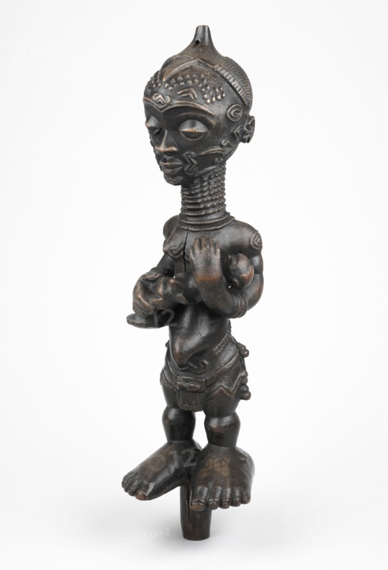 Mother-and-Child Figure (Bwanga bwa Chibola), Mid–/late 19th century, Luluwa, Democratic Republic of the Congo, Central Africa, Democratic Republic of the Congo, Wood and pigment, 28.9 × 8.6 × 8.2 cm (11 3/8 × 3 3/8 × 3 1/4 in.)