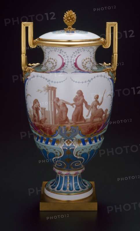 Vase, 1859/60, Sèvres Porcelain Manufactory, French, founded 1740, Designer: Emile Renard, French, 1850-1930, Enameler: Bernard Pine, French, 19th century, Painter: Paul Roussel, French, 19th century, Sèvres, Hard-paste porcelain, polychrome enamels, and gilding, gilt bronze mounts, H. 55 cm (21.6 in.)