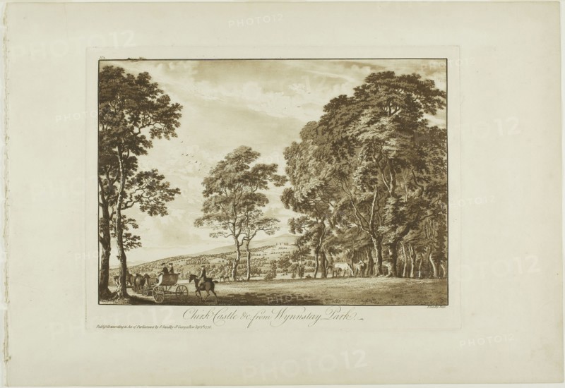 Chirk Castle and c. from Wynnstay Park, 1776, Paul Sandby, English, 1731-1809, England, Etching and aquatint in sanguine on ivory laid paper, 239 × 315 mm (plate), 320 × 463 mm (sheet)