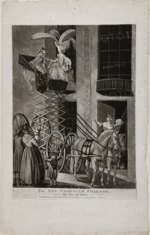 The New Fashion Phaeton, February 22, 1776, Attributed to Philip Dawe, English, 1750-1785, England, Mezzotint with touches of engraving in black on off-white laid paper, 352 × 252 mm (plate), 470 × 299 mm (sheet)