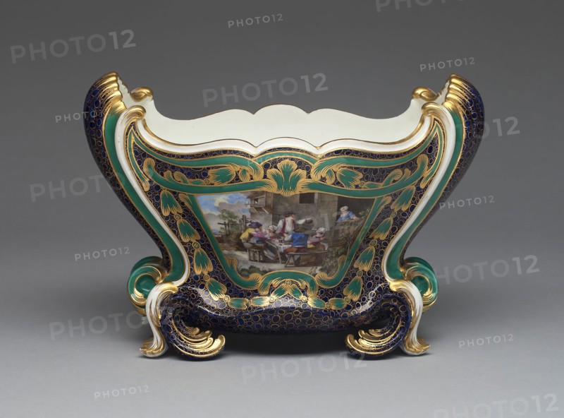 Vase (Cuvette Mahon), c. 1760, Sèvres Porcelain Manufactory, French, founded 1740, Designed by Jean-Claude Duplessis (probably), (French, fl. 1745/48-1774, died 1783), Painted by Charles Nicolas Dodin (attributed to), (French, 1734-1803), Sèvres, Soft-paste porcelain, polychrome enamels, and gilding, 24 × 28.9 × 16 cm (8 × 11 3/8 × 6 1/4 in.)