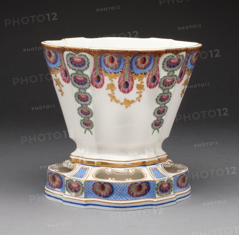 Vase, 1761, Sèvres Porcelain Manufactory, French, founded 1740, Painted by: Louis-Jean Thévenet, French, active 1741/45-1777, Sèvres, Soft-paste porcelain, polychrome enamels and gilding, 19 x 19.6 x 14.4 cm (7 1/2 x 7 11/16 x 5 11/16 in.)