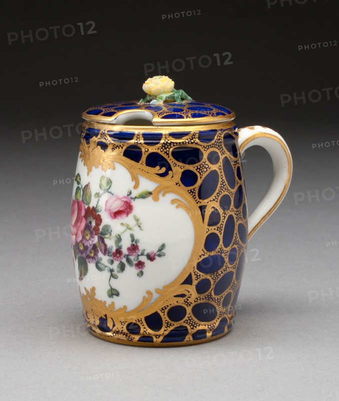 Mustard Pot, 1757, Sèvres Porcelain Manufactory, French, founded 1740, Sèvres, Soft-paste porcelain, underglaze blue ground, polychrome enamels, and gilding, H. 8.6 cm (3 3/8 in.)