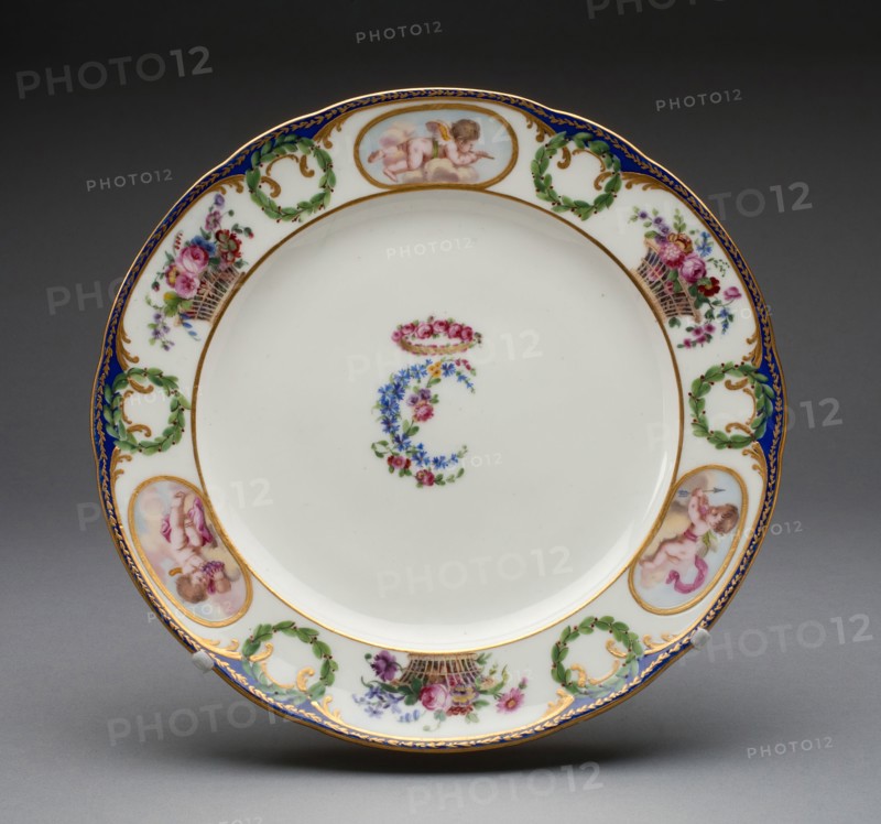 Plate from the Charlotte Louise Service, 1774, Sèvres Porcelain Manufactory, French, founded 1740, Painted by Joyau and Massy, Sèvres, Soft-paste porcelain, polychrome enamels, and gilding, Diam. 24.5 cm (9 5/8 in.)