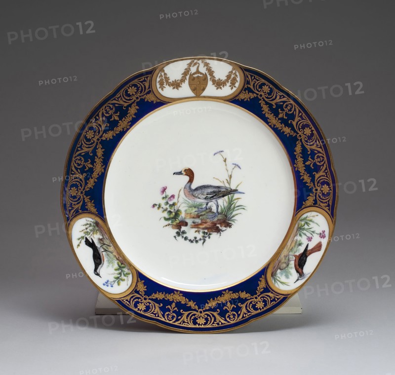 Plate, 1792, Sèvres Porcelain Manufactory, French, founded 1740, Painted by Etienne Evans (French, active 1752-1806), Sèvres, Soft-paste porcelain, dark blue ground, polychrome enamels, and gilding, Diam. 24.4 cm (9 9/16 in.)