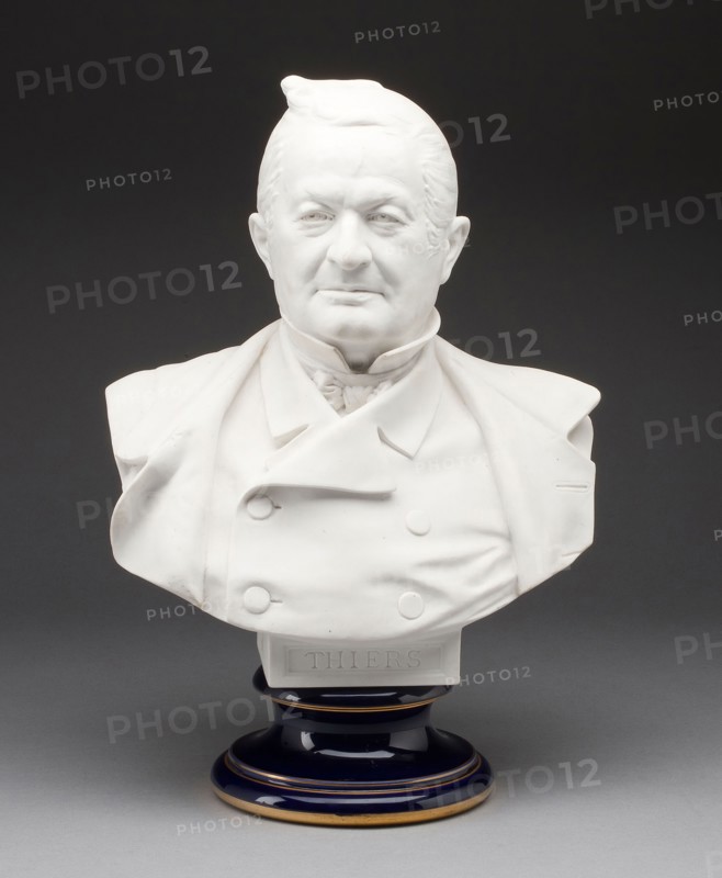 Bust of President Thiers, 1883, Sèvres Porcelain Manufactory, French, founded 1740, Designed by Albert-Ernest Carrier-Belleuse, French, 1824-1887, Sèvres, Unglazed hard-paste porcelain (biscuit), H. 37 cm (14 13/16 in.)