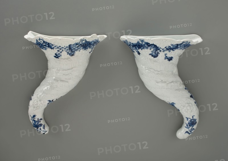 Wall Pocket (one of a pair), c. 1756–1758, Worcester Porcelain Factory, Worcester, England, founded 1751, Worcester, Soft-paste porcelain, underglaze blue decoration, L. 22.3 cm (8 3/4 in.)
