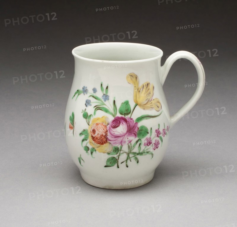 Mug, c. 1760, Worcester Porcelain Factory, Worcester, England, founded 1751, Worcester, Soft-paste porcelain, polychrome enamels, H. 11.6 cm (4 9/16 in.)