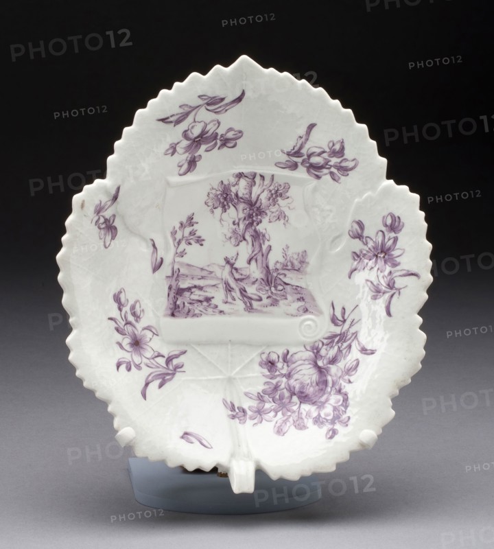 Dish, c. 1760, Worcester Porcelain Factory, Worcester, England, founded 1751, Worcester, Soft-paste porcelain with purple monochrome enamel, 19.7 x 17.1 x 4.4 cm (7 3/4 x 6 3/4 x 1 3/4 in.)