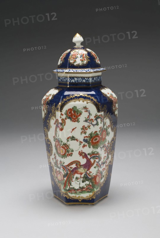 Vase with Cover (one of a pair), c. 1770, Worcester Porcelain Factory, Worcester, England, founded 1751, Worcester, Soft-paste porcelain with blue scale ground and gilding, H. 29.2 cm (11 1/2 in.)