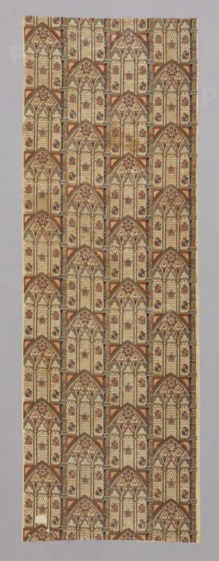 Gothic Arches (Furnishing Fabric), 1830/35, England, Cotton, plain weave, roller and possibly block printed, glazed, 264 × 89.8 cm (103 7/8 × 35 3/8 in.)