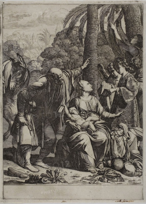 Rest on the Flight into Egypt, 1620/30, Jean Le Clerc (French, 1585/87-1633), after Carlo Saraceni (Italian, c.1579-1620), France, Etching on cream laid paper, 318 × 229 mm (plate), 324 × 237 mm (sheet)