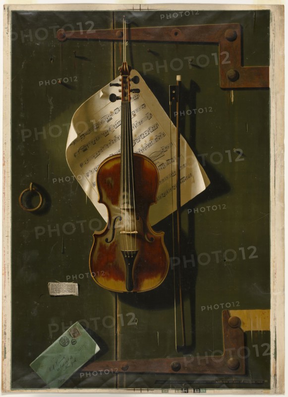 The Old Violin, 1887, Unknown artist, after William M. Harnett (American, 1848-1892), United States, Color lithograph on paper, 880 x 585 mm
