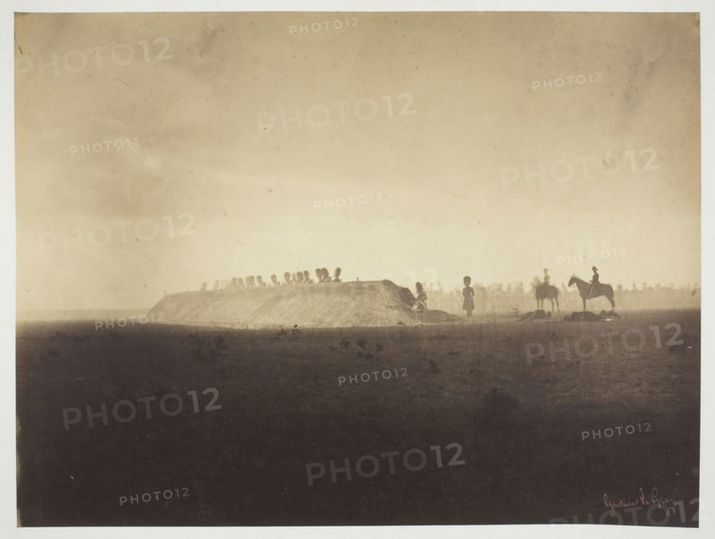 Chalons Encampment: Maneuvers on October 3 (Camp de Châlons: manoeuvres du 3 octobre), 1857, Gustave Le Gray, French, 1820–1884, France, Albumen print, from the album "Souvenirs du Camp de Châlons
