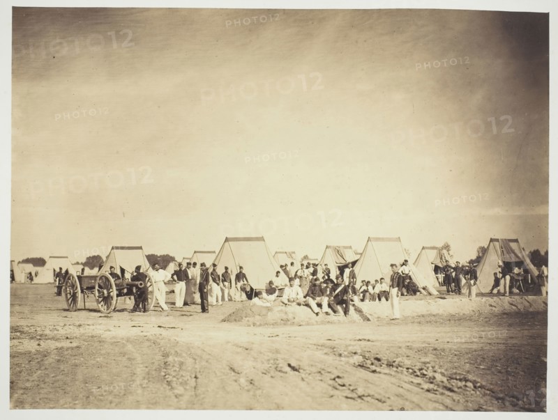 Artillery Encampment, Camp de Châlons, 1857, Gustave Le Gray, French, 1820–1884, France, Albumen print, from the album "Souvenirs du Camp de Châlons