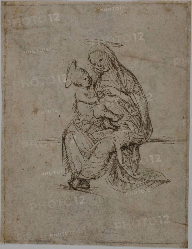 Virgin and Child (recto), Putti (verso), n.d., Florentine or Vicentine, Early 16th century, Italy, Pen and brown ink (recto and verso) on ivory laid paper, formerly laid down on album p. 19, 185 x 144 mm